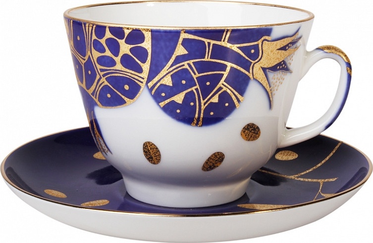 10528069 Императорский фарфоровый завод Чашка чайная с блюдцем "Гранат золотой" "Подарочная" Фарфор твердый 