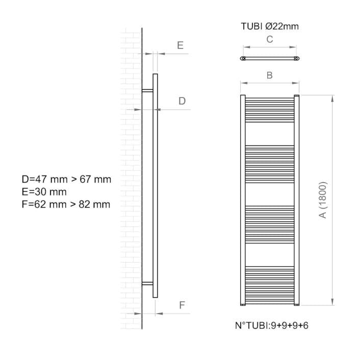 Настенный стальной полотенцесушитель с горячей водой Ercos Опера ARCH-00152982 - Вид №6