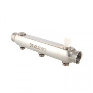 VTc.510.SS.060408 Коллектор из нержавеющей стали с межосевым расстоянием выходов 100 мм Valtec 1", 8 x 1/2"