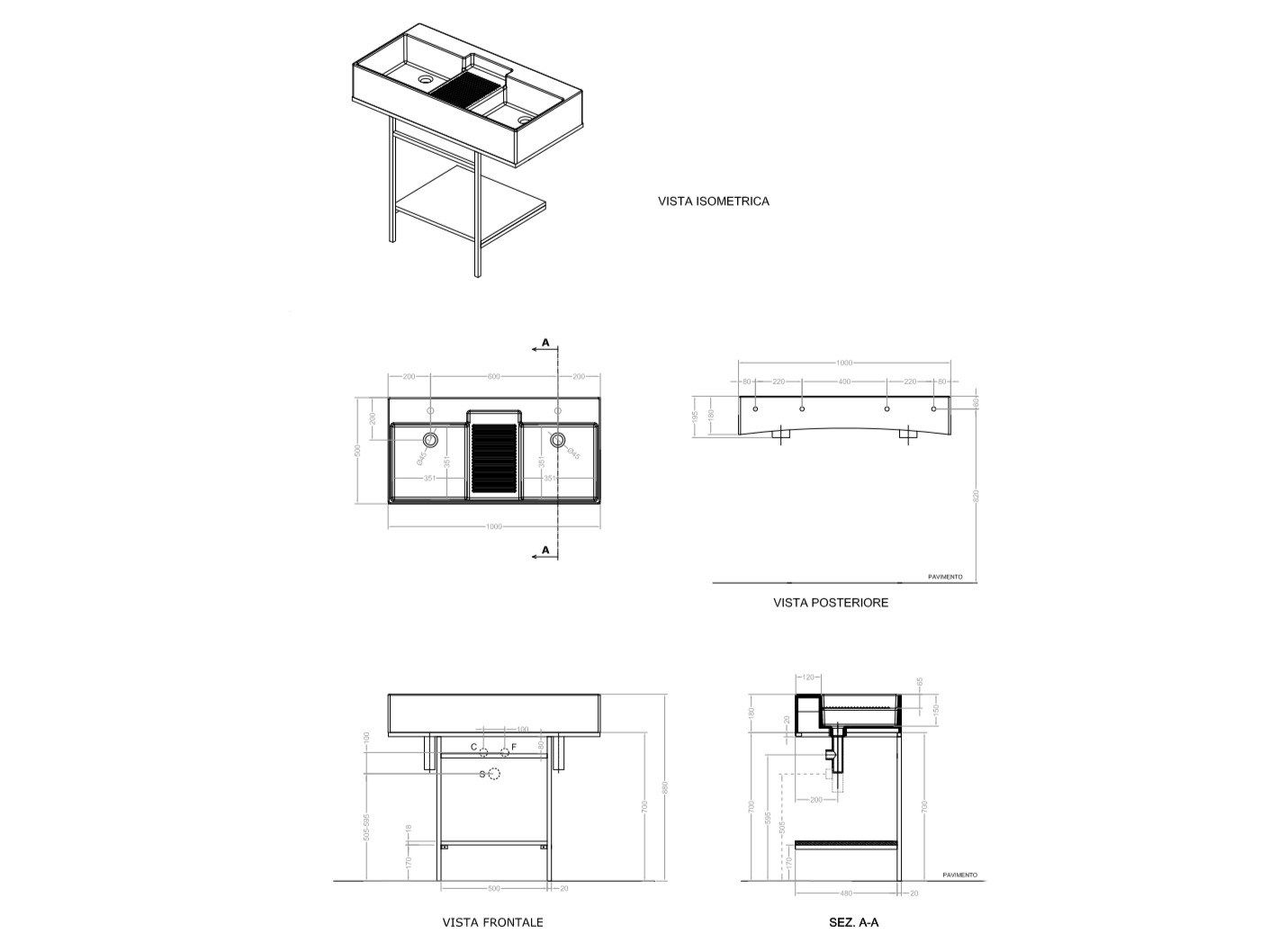 Консольная раковина со стальной рамой и дубовой столешницей COLAVENE Nobu ARCH-00070889 - Вид №6