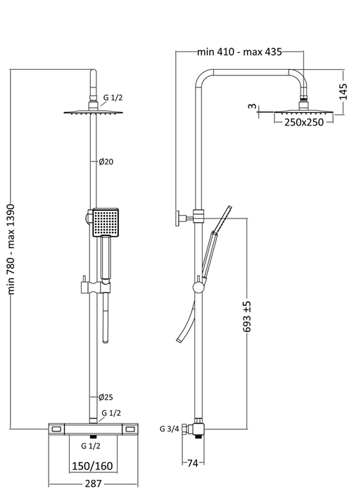 1381826 Крыша Душ Mix Slim Square 150Cc Черный С 250X ... Hafa  Черный  - Вид №1