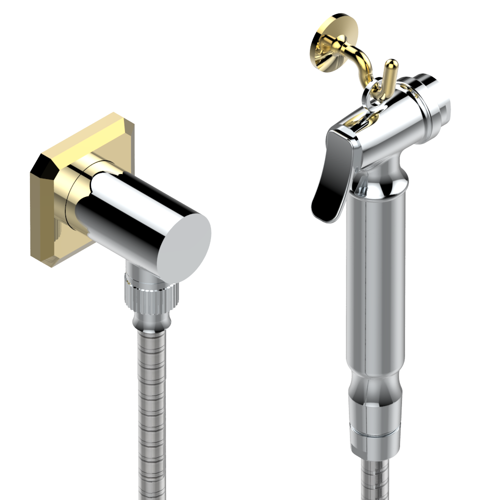 A2L-5840/7 Душ гигиенический: 1.25 м шланг, крючок, вывод для душа и лейка с клапаном (возможны только следующие покрытия A02, B01,C01, D03, E02, F01, G01,G02) Thg-paris Metropolis с чёрным хрусталём Хром/золото A2L 5840/7 CAT.A