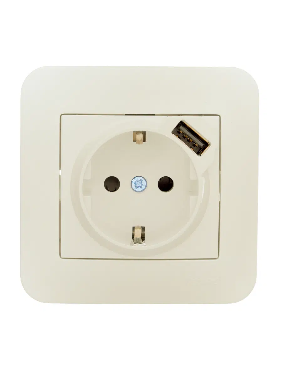 ASTI Розетка с/з + USB разъём крем LEZARD 7081-0303-181 - Вид №2