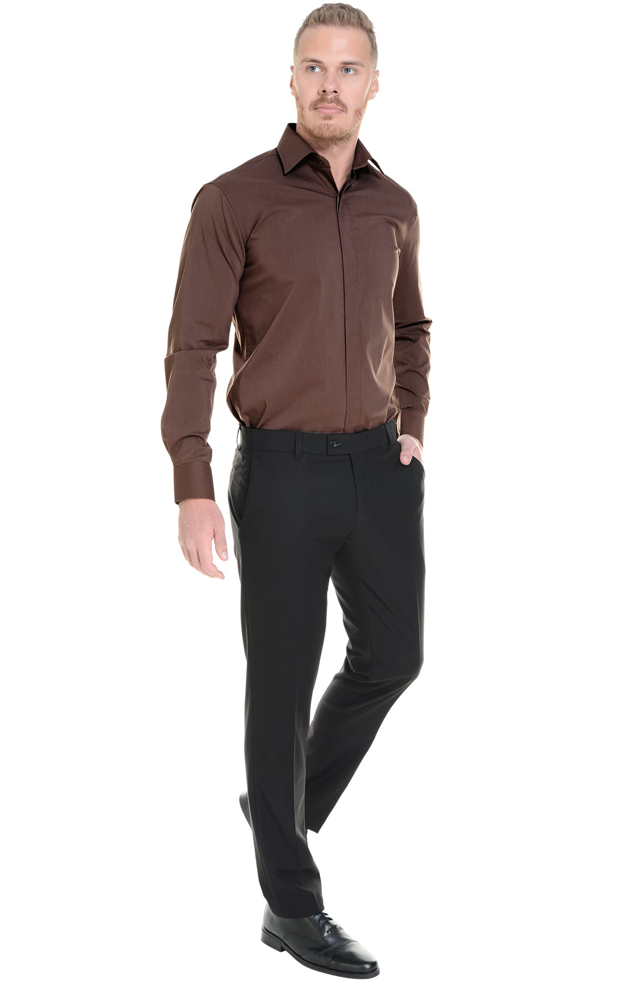 62457 Рубашка мужская  chocolate El-Risto  Корпоративная одежда  размер 43/176-182  - Вид №6
