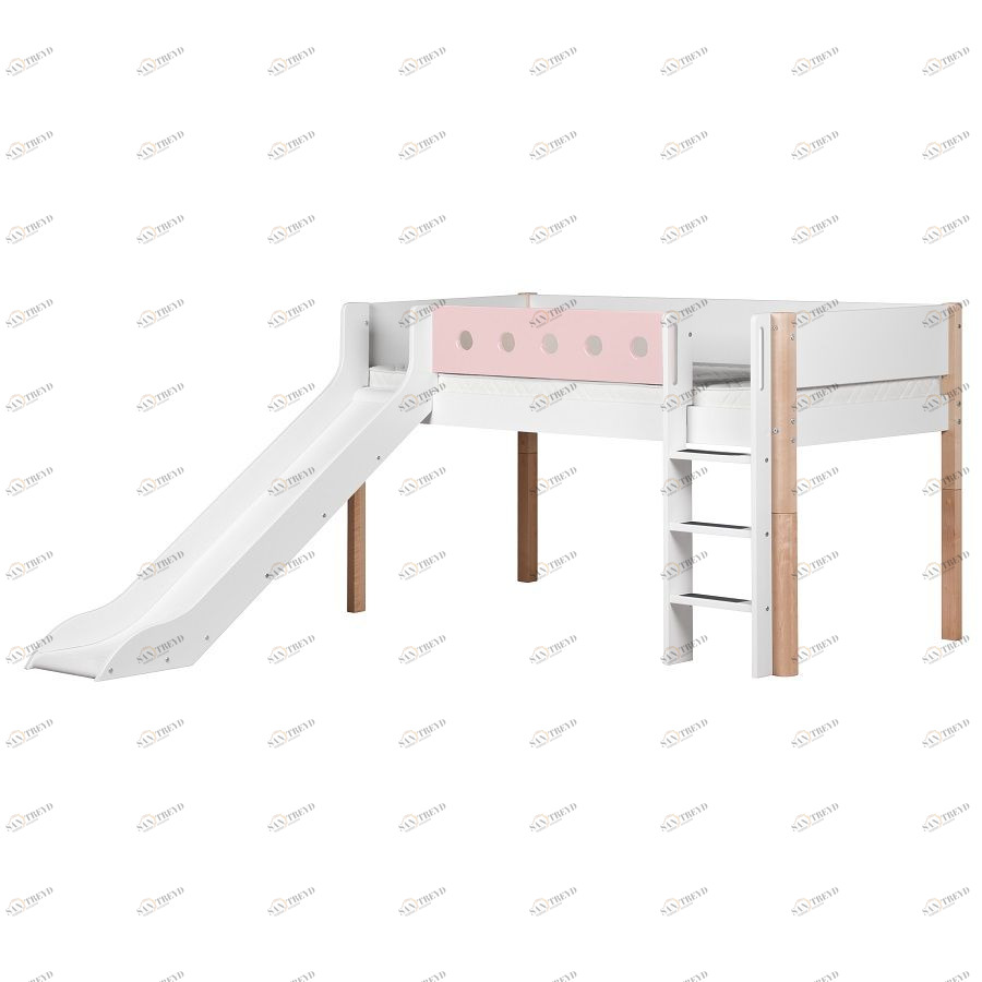 Кровать Flexa White с горкой, 200 см, розовая лакированная 801731321