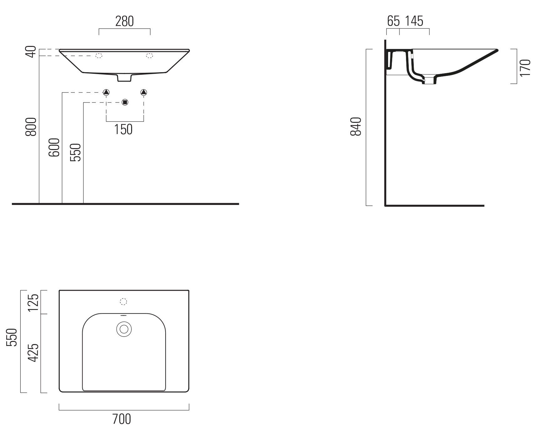 Прямоугольная керамическая подвесная раковина с переливом GSI ceramica Community ARCH-00050808 - Вид №5