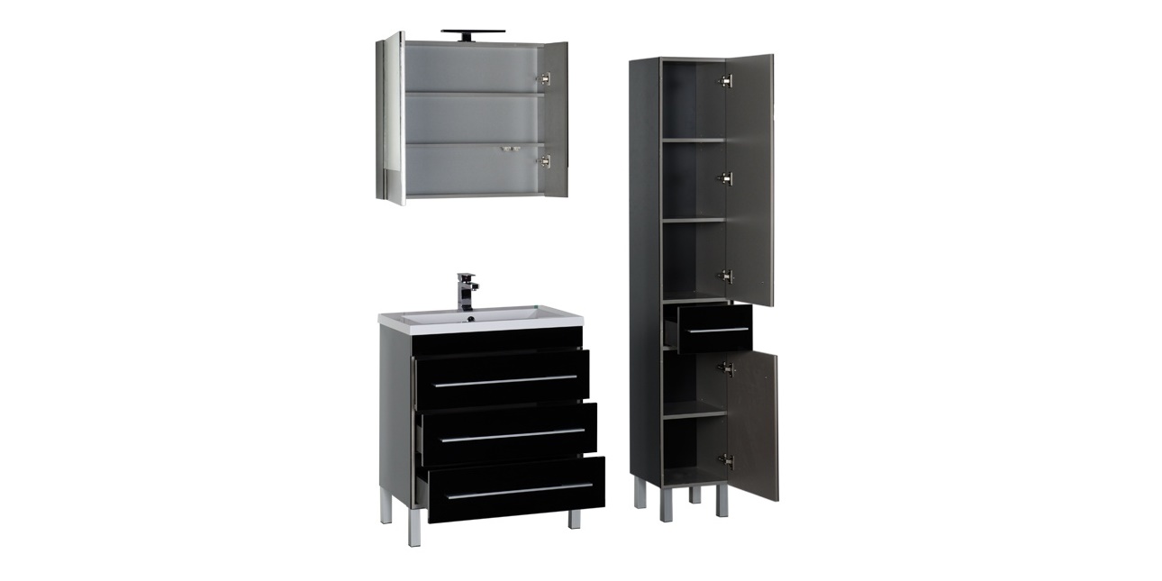 Комплект мебели Aquanet Верона 75 черный (напольный 3 ящика) 00178538 - Вид №2