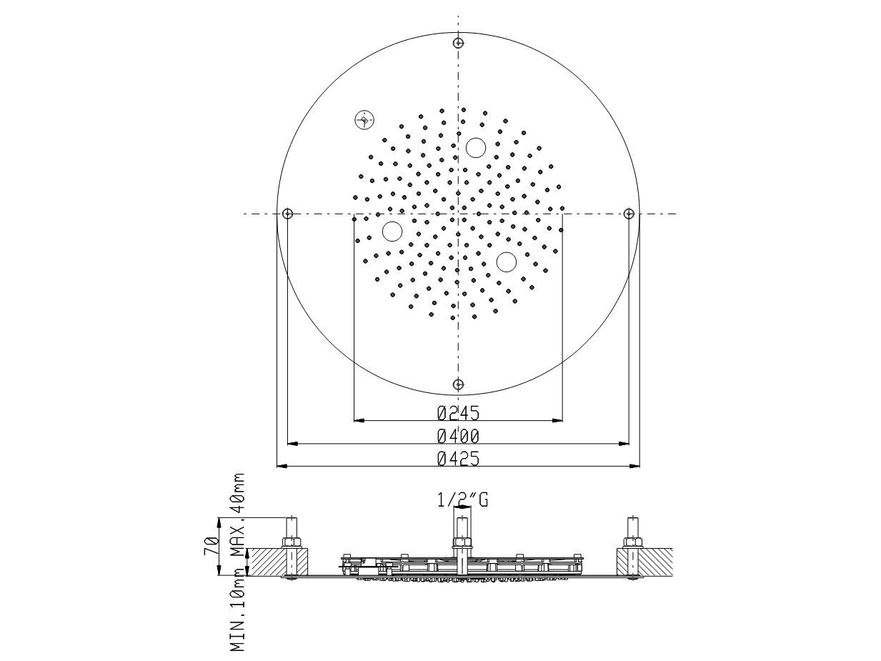 Нержавеющая сталь круглый встраиваемый душ с хромотерапией Rubinetterie Frattini ARCH-00069391 - Вид №8