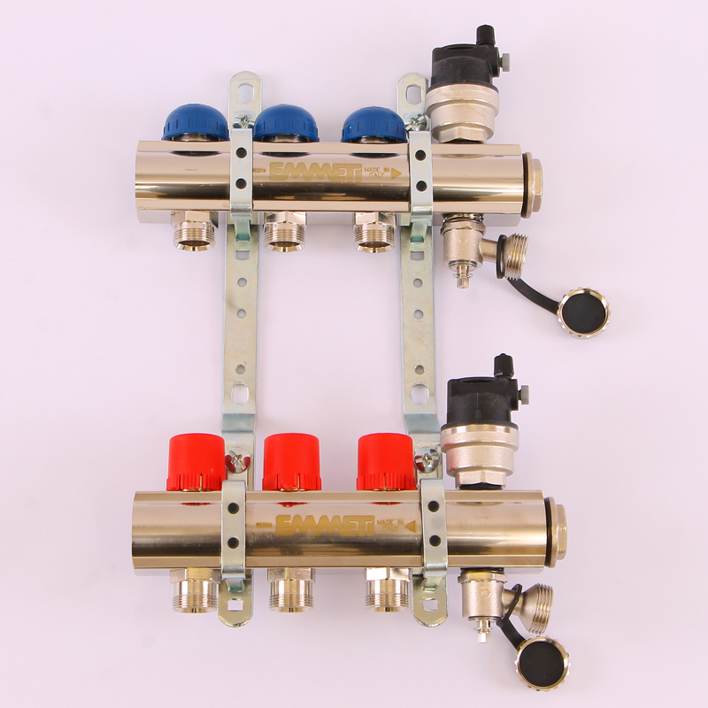 Коллекторная группа TOPWAY с регулировочными и термостатическими вентилями с метрической резьбой EMMETI 1"xM24x19 3 выхода 01298682 - Вид №1