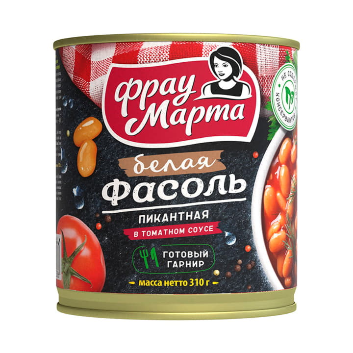 Фасоль белая пикантная в томатном соусе Фрау Марта 310 г Santreyd 10824
