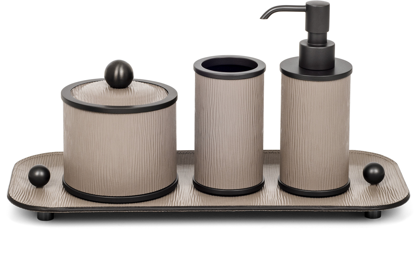 Круглый набор для ванной комнаты Olimpia - 36X15XH17 см / металлическая отделка_вороненая латунь / зерненая кожа_темно-синий