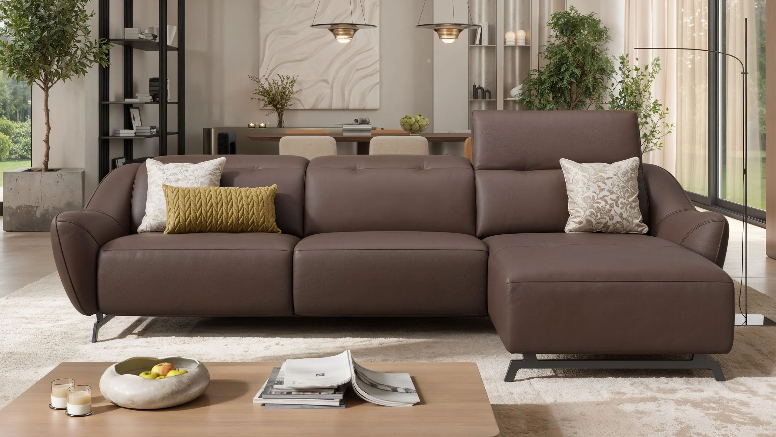 Кожаный диван с полуостровом Sofanella Ливери ARCH-00006755 - Вид №1