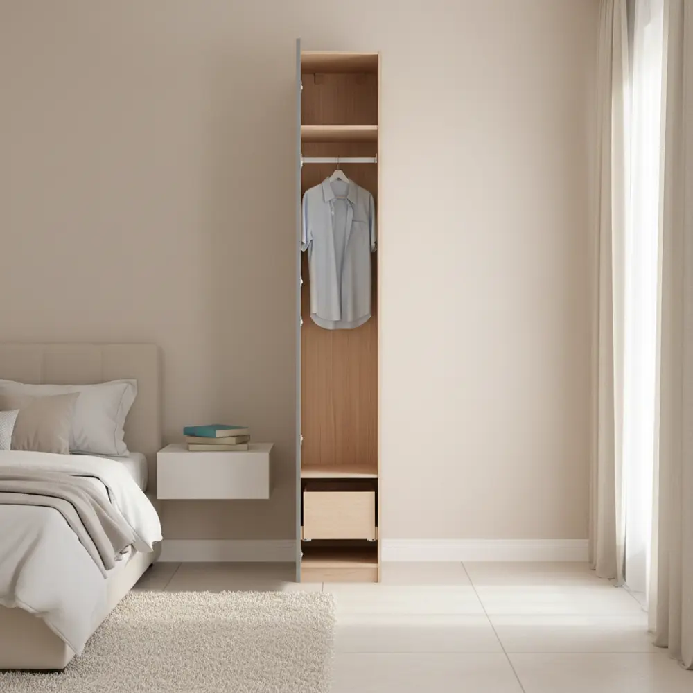 Шкаф распашной Лион серый глянец  40х232,2х54,5  с 2 полками, штангой и ящиком ЛДСП каркас дуб комано Santreyd STLM-2117950 - Вид №1