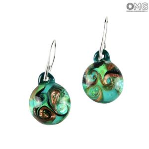 264 ORIGINALMURANOGLASS Зелёные круглые серьги из муранского стекла с авантюрином - OMG 3 см