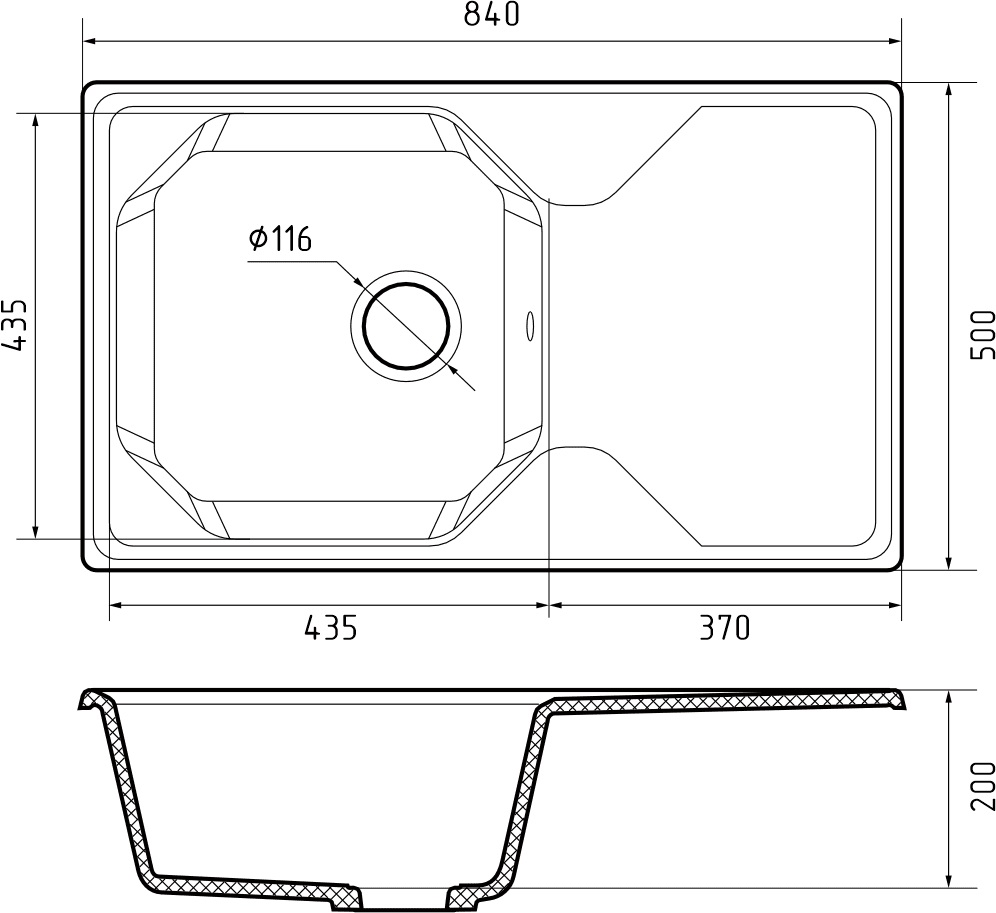 Кухонная мойка Искусственный камень UNIQUE S132 GranFest U-840L-S132 - Вид №1