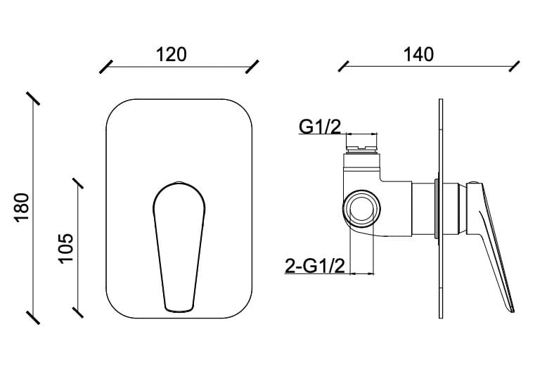 Односторонний встраиваемый смеситель для душа Lablù больше ARCH-00055663 - Вид №2