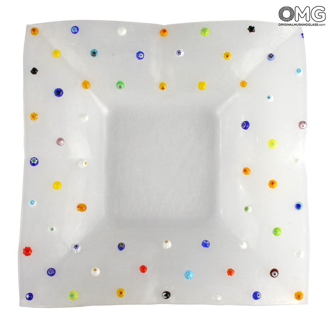 4378 ORIGINALMURANOGLASS Квадратное блюдце для мелочей Флай - белое - Original Murano Glass OMG 22 см  - Вид №1