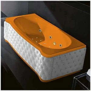 Ванна Gruppo treesse New Classic Young ATC-V674Q-SX-KB-OZ оранжевая с золотой фурнитурой гидромассажем аэромассажем и дезинфекцией прямоугольная левая белая кожа