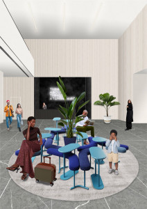 Высокий круглый журнальный столик с металлической трубкой и столешницей из МДФ