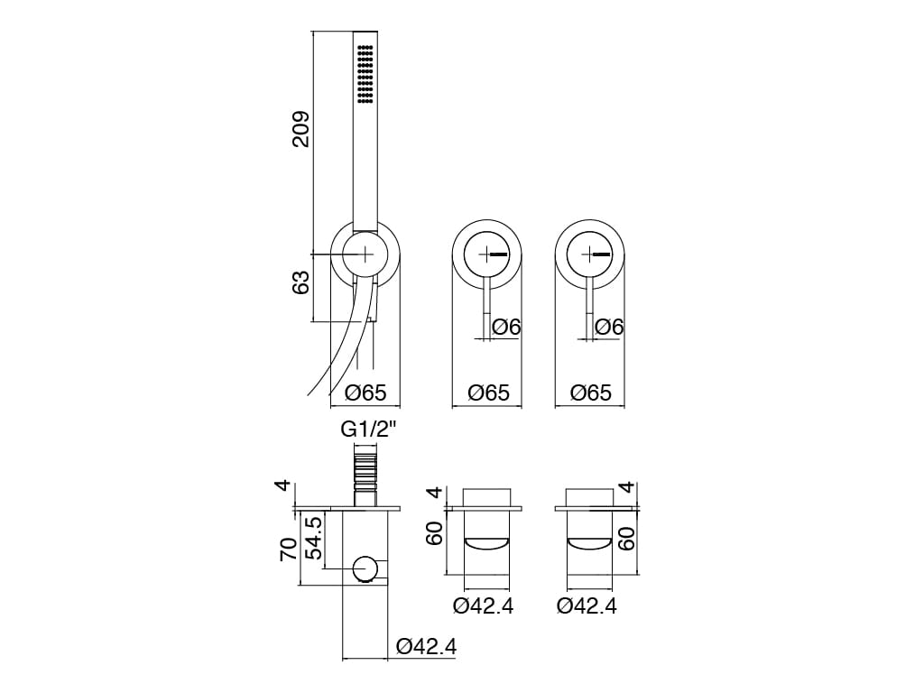 Смеситель для душа с 3 отверстиями из нержавеющей стали с ручным душем Zazzeri Z316 MONO ARCH-00065811 - Вид №2