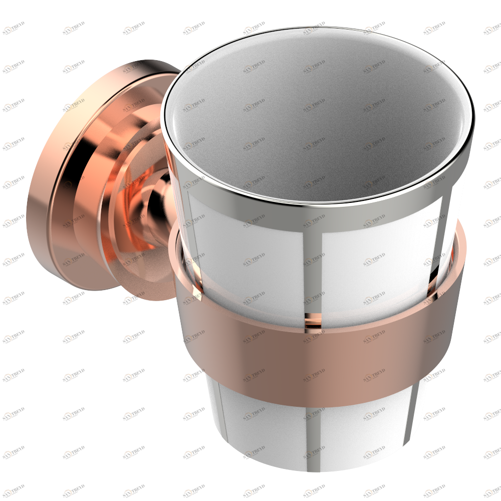 U3B-536BP Стакан настенный фарфоровый для зубных щёток с платиновым декором Thg-paris Багатель с металлическими ручками-рукоятками Розовое золото U3B-536BP CAT.F