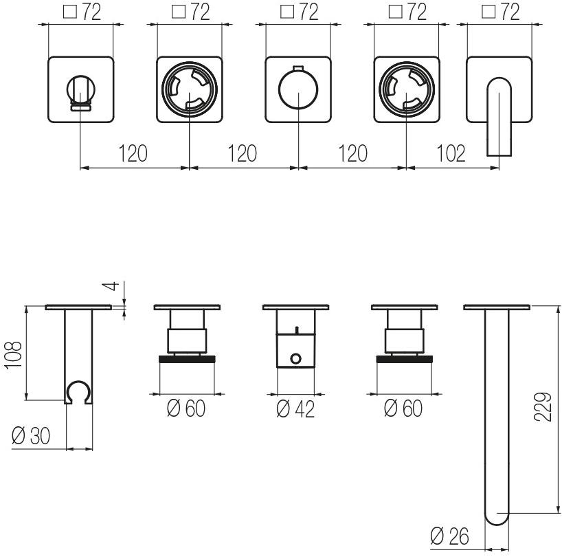 GEDA Смеситель для ванны настенный с ручным душем Tibò Gpo52 Santreyd - Вид №1