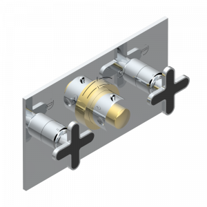 A6N-5401BEH Накладка с ручкой регулировки температуры и двумя маховиками для термостатического смесителя с горизонтальной установкой Thg-paris Profil c чёрным ониксом Хром/золото