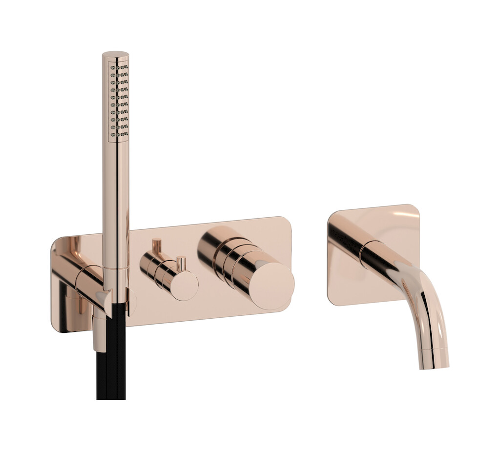 Настенный смеситель для ванной на с дивертером и душевым гарнитуром. WE ARE IB rr398rs Rose Gold Brera