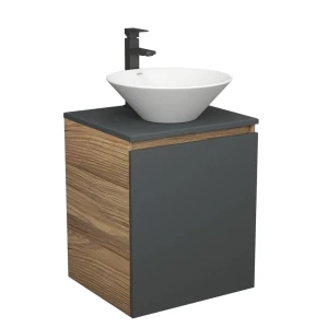 91776755 Тумба Bauedge Bau Dream Blackwood 50 графит раковина D43 смеситель для раковины высокий Hotel Black черный STLM-1463656