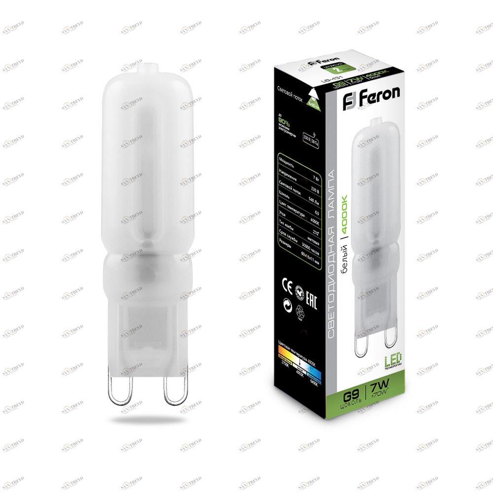 Лампа светодиодная Feron G9 7W 4000K LB-431 25756 FERON  00-3956550 Матовый 