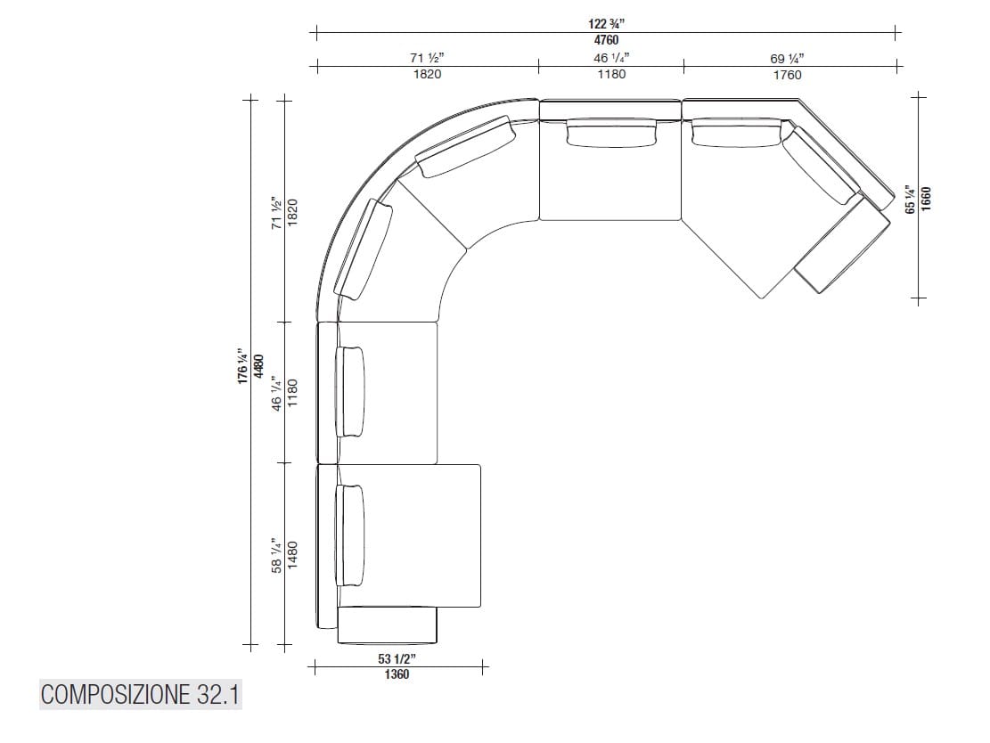 Угловой диван из ткани с полуостровом Lema Venise ARCH-00125173 - Вид №53