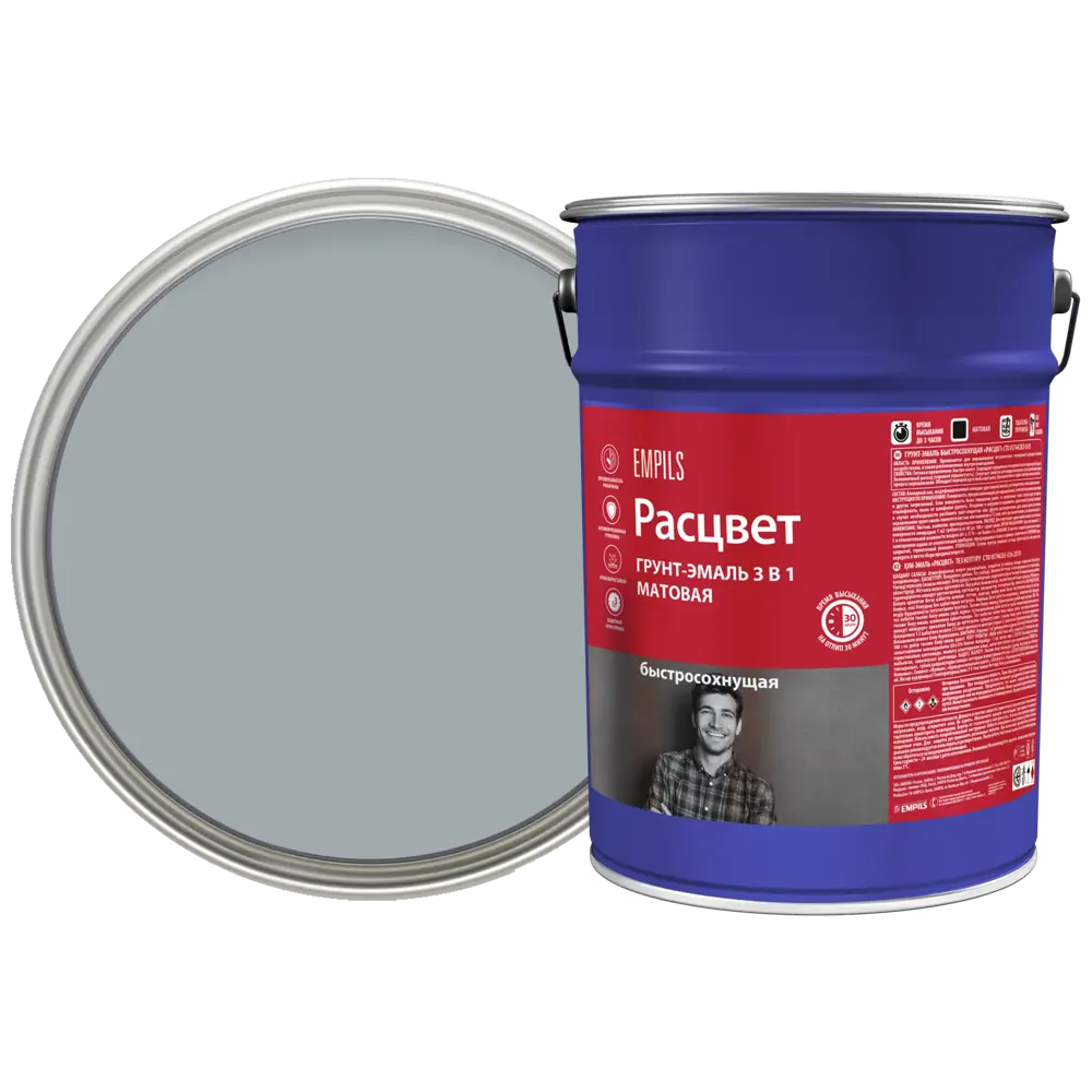 Грунт-эмаль Расцвет 3 в 1 для защиты металла от коррозии, серый, 5 кг 87815561 STLM-0858940