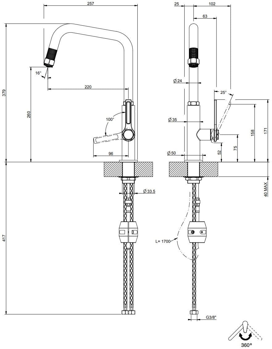 Смеситель для кухни с одной ручкой из латуни Gessi Officine gessi ARCH-00011037