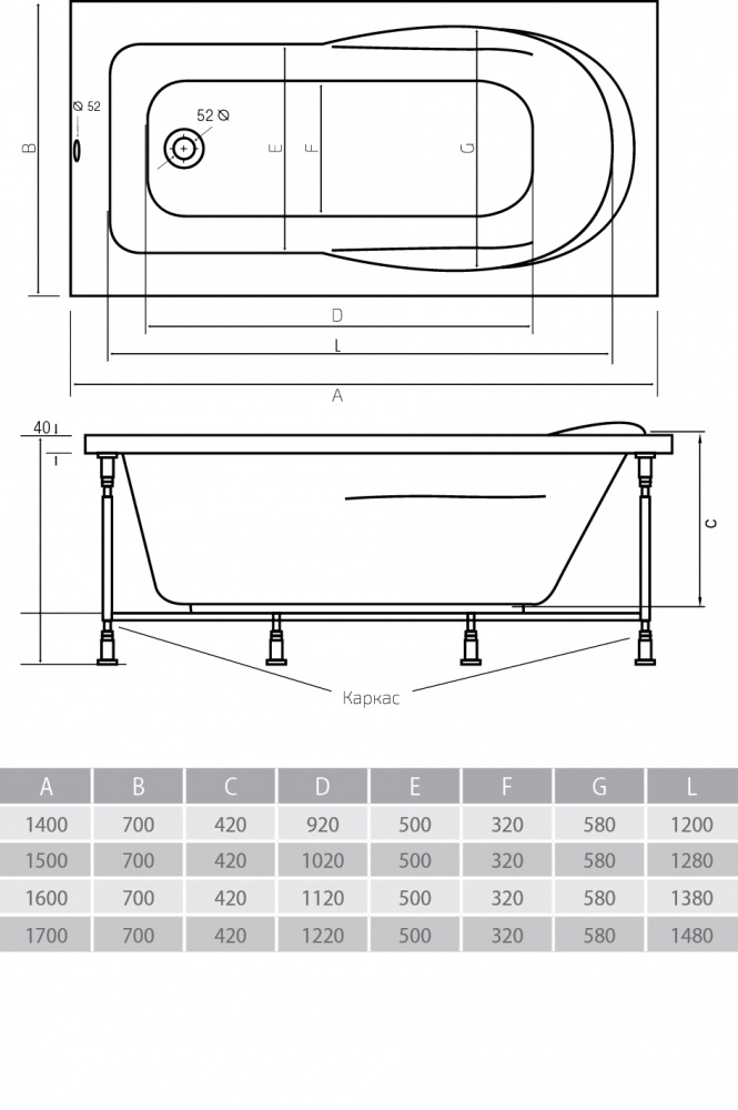 Акриловая ванна ALPEN Karmenta 150 AVP0002 - Вид №2