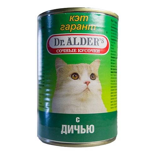 ПР0037893 Корм для кошек Cat Garant сочные кусочки в соусе, дичь конс. 415г Dr. ALDER`s 