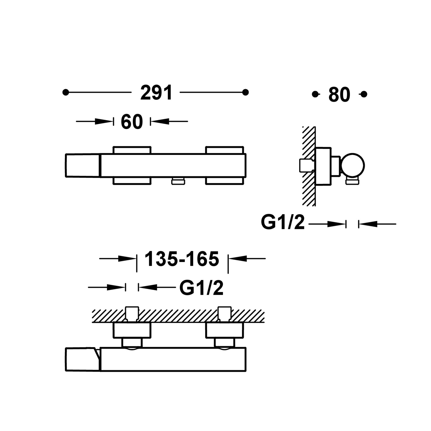 ПРОЕКТ-Настенный смеситель для душа TRES с одной ручкой -21116701AC TRES Project - Вид №1