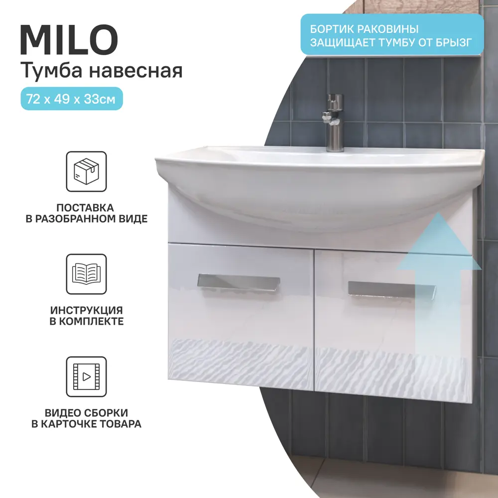 Vigo Milo - навесная тумба под раковину 72 см белая глянцевая 89386769 STLM-1398257 - Вид №3