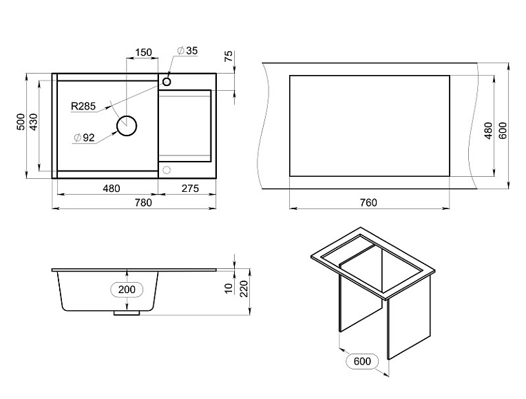 ES-7807, ТУРМАЛИН, кухонная мойка, кварц, ESTETICA GRANULA 7807-ST263 - Вид №4