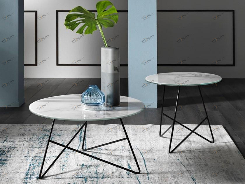 MEMEDESIGN Журнальный столик круглый стекло-мрамор sun-id-1398441