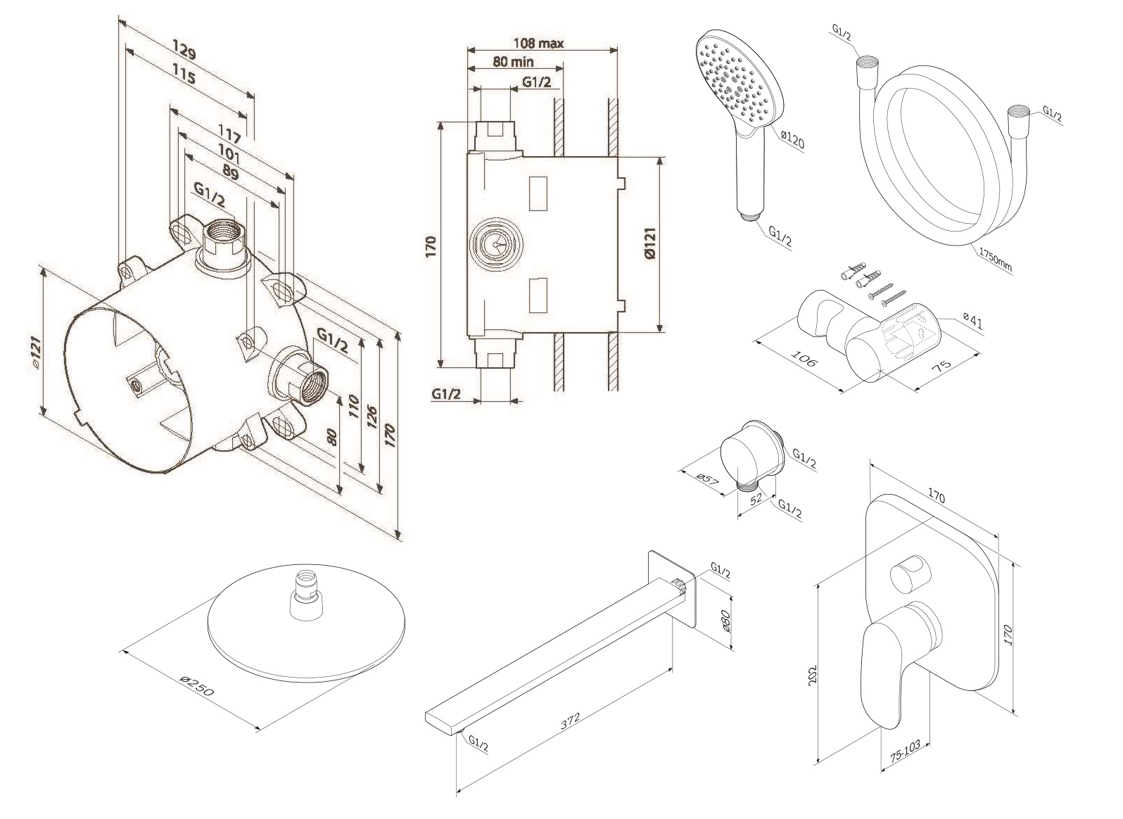 FM001RH00 набор скрытого монтажа на 2 потребителя хром шт. AM.PM  - Вид №1