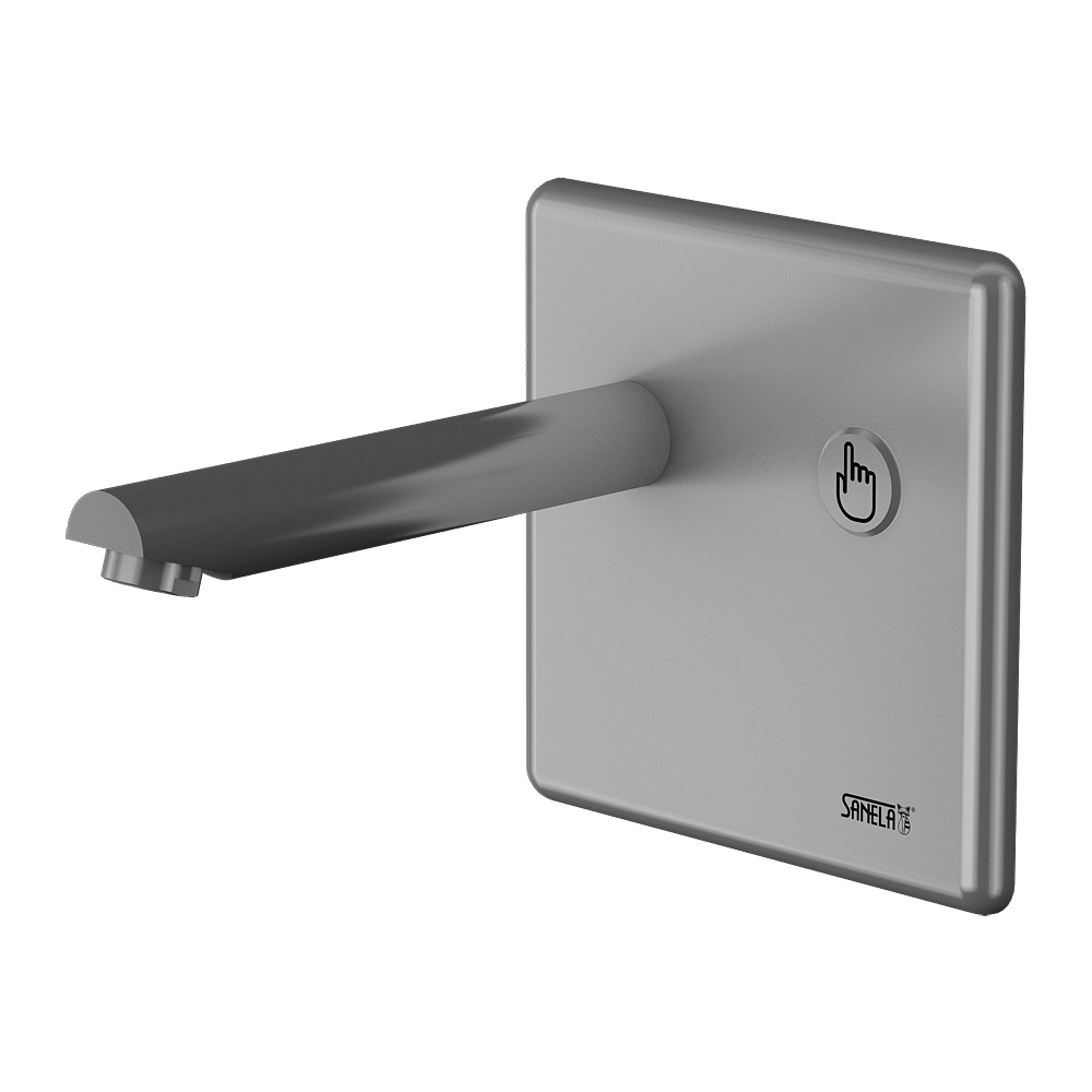 53041 Настенный смеситель с пьезо кнопкой, плечо вытекания 170 мм, 24 В пост. SANELA 