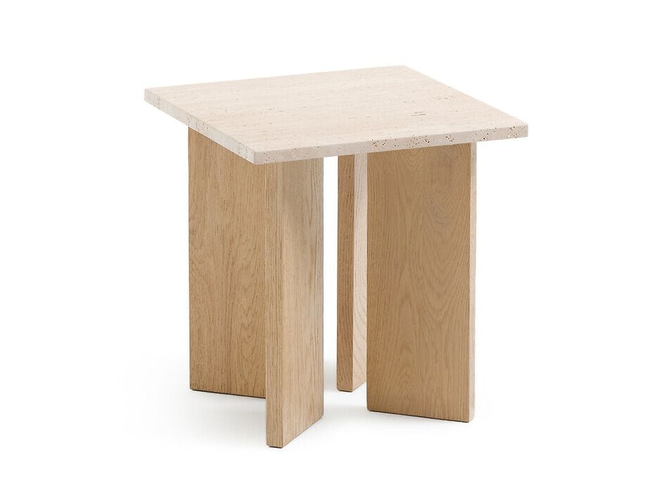 Квадратный журнальный столик из травертина и дуба AMPM MINDO ARCH-00123848