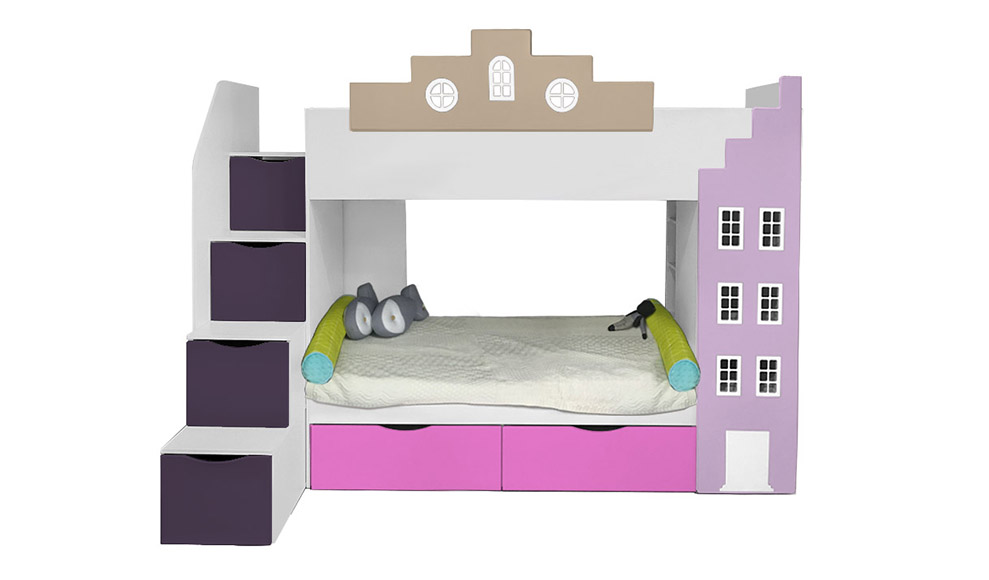 Кровать детская двухъярусная с 2 ящиками правая "Амстердам" МАНДАРИН АМСТЕРДАМ 179534 Разноцветный;белый;бежевый Santreyd  - Вид №1