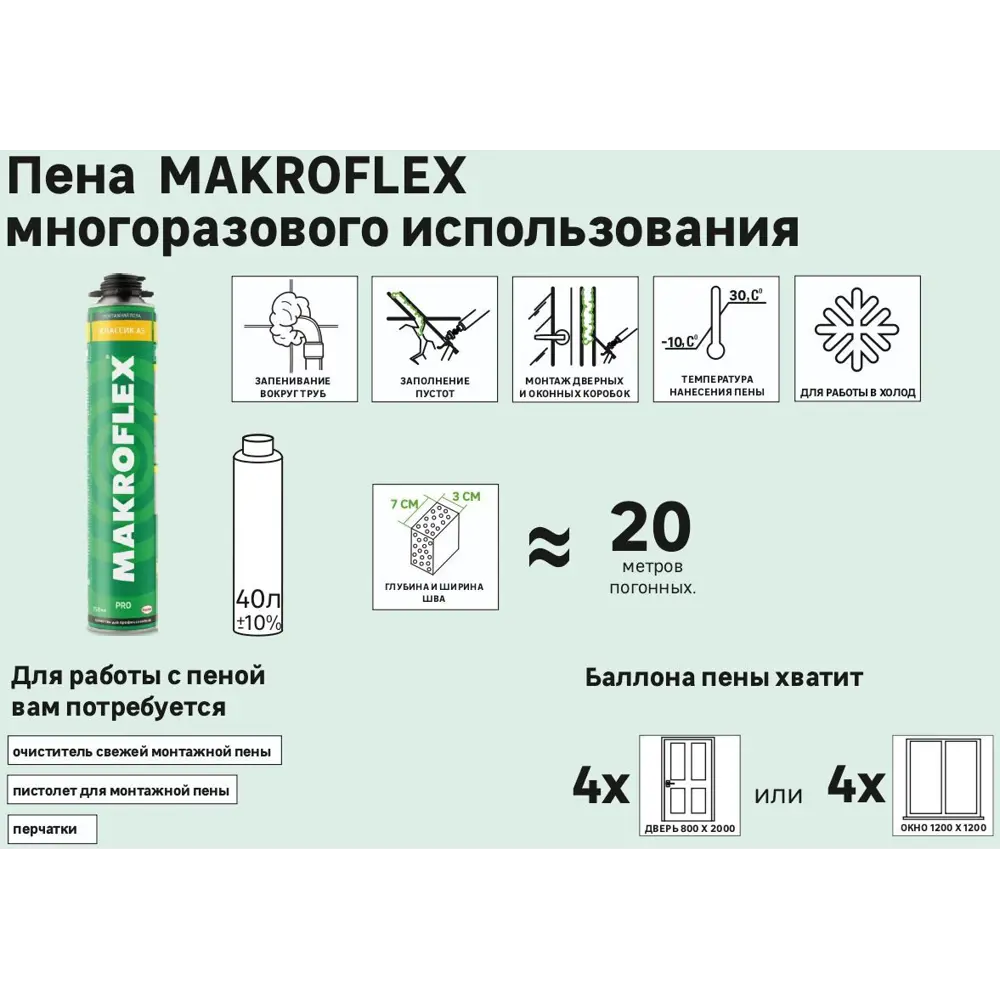 Пена монтажная пистолетная Makroflex, 750 мл МАКРОФЛЕКС STLM-2149211 - Вид №3