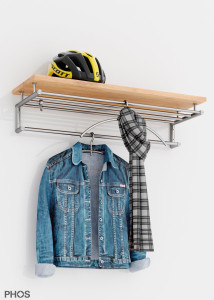 G18-600-Eiche Навесной шкаф g18 с 5 платяными штангами и деревянной полкой из массива дуба - ширина 65 см PHOS