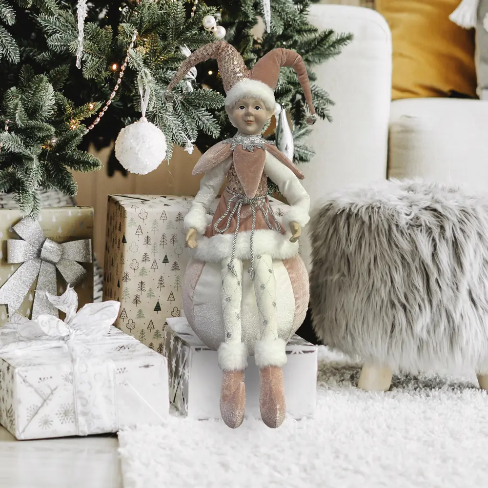 89381690 Декоративная фигура кукла Арлекин на шаре 40.5x20 см розовый STLM-1491387 Santreyd Christmas