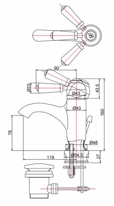 Однорычажный смеситель для раковины со сливом Burlington CHELSEA REGENT ARCH-00096543 - Вид №3