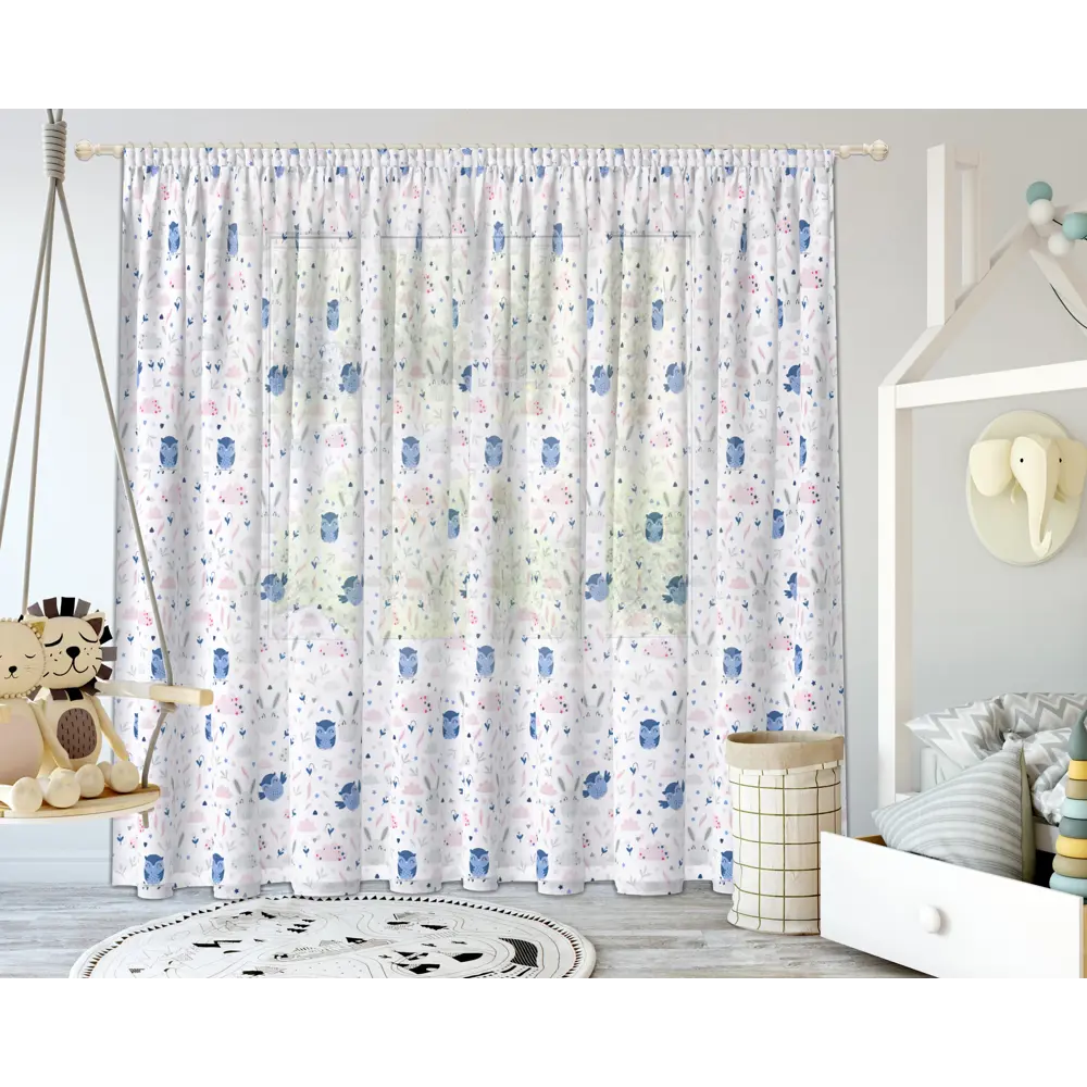 Тюль на ленте Совы 250x260 см цвет синий GARDEN STLM-2138674 - Вид №4