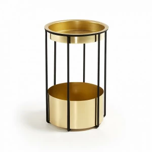 Приставной столик круглый черный с золотыми подносами 33 см Fama от La Forma LA FORMA  298478 Золото