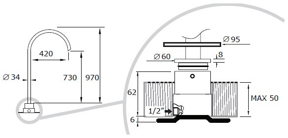 MINA Напольный излив из нержавеющей стали для ванны Giotto G29099t - Вид №2